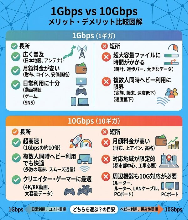 1Gbpsと10Gbpsのメリット・デメリット比較