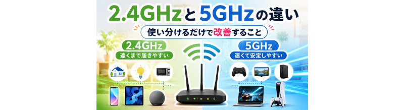 2.4GHzと5GHzの違い｜使い分けるだけで改善すること