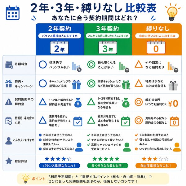 2年・3年・縛りなし比較