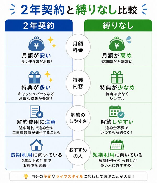 2年契約と縛りなし比較