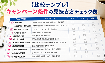 【比較テンプレ】キャンペーン条件の見抜き方チェック表
