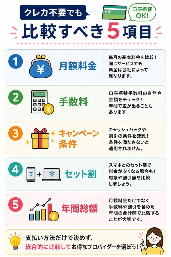 クレカ不要でも比較すべき5項目