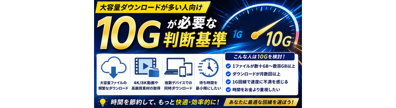 大容量ダウンロードが多い人向け｜10Gが必要な判断基準
