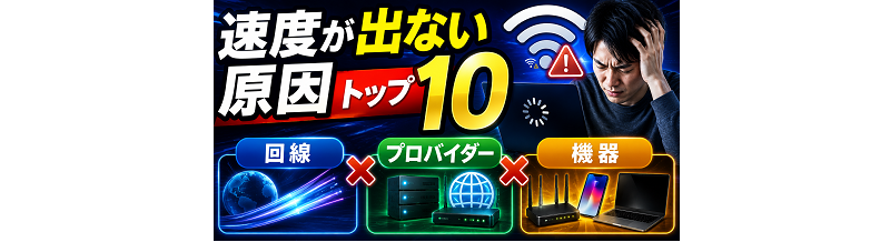 速度が出ない原因トップ10｜回線/プロバイダー/機器の切り分け