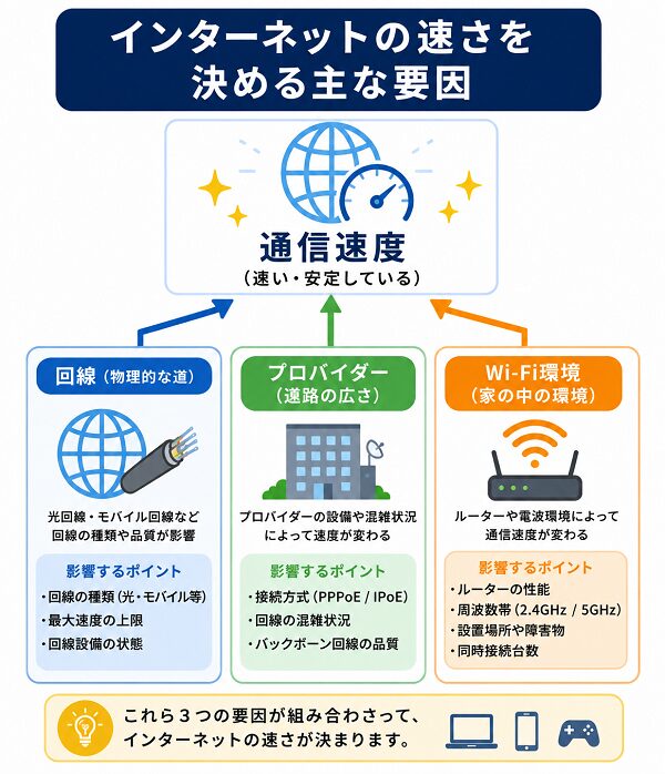 インターネットの速さを決める主な要因