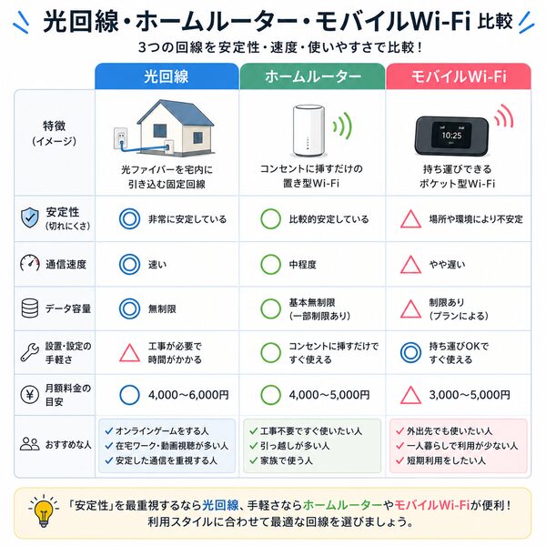 光回線・ホームルーター・モバイルWi-Fi比較