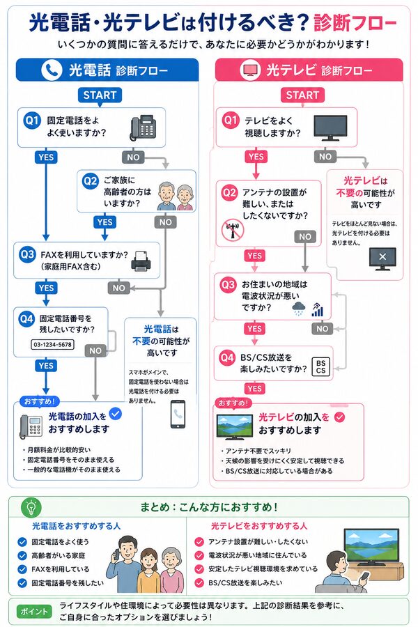 光電話・光テレビは付けるべき？診断フロー