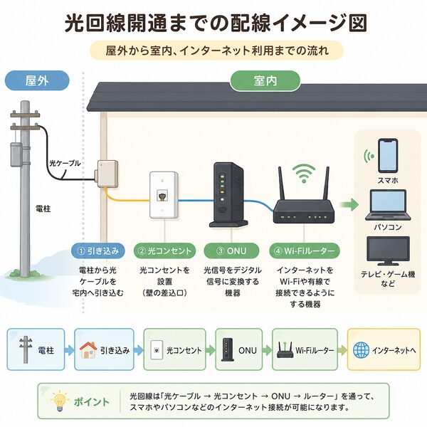 光回線開通までの配線イメージ図