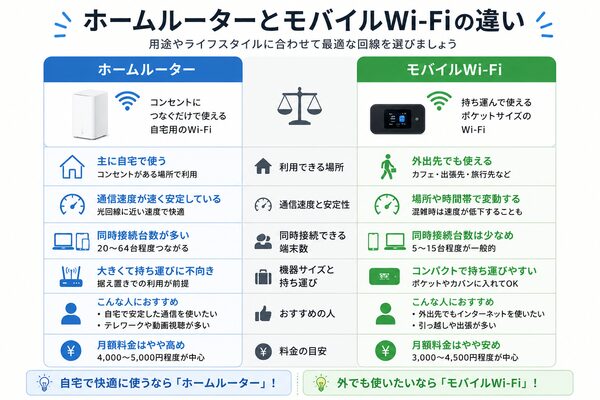 ホームルーターとモバイルWi-Fiの違い