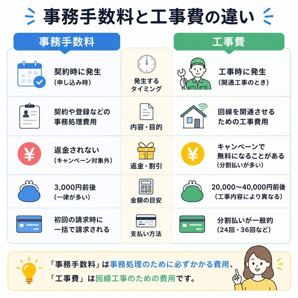 事務手数料と工事費の違い