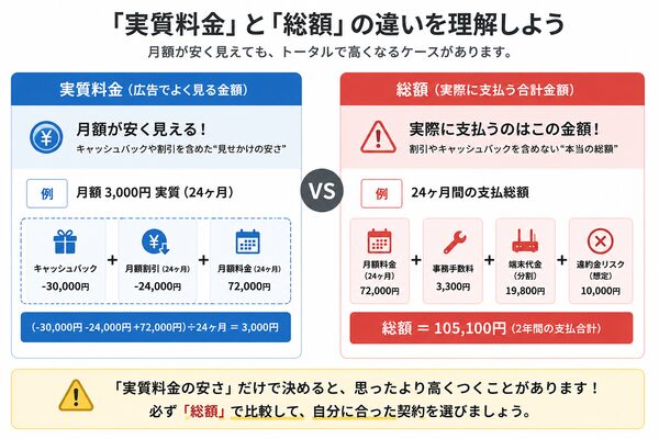 実質料金と総額の違い比較図
