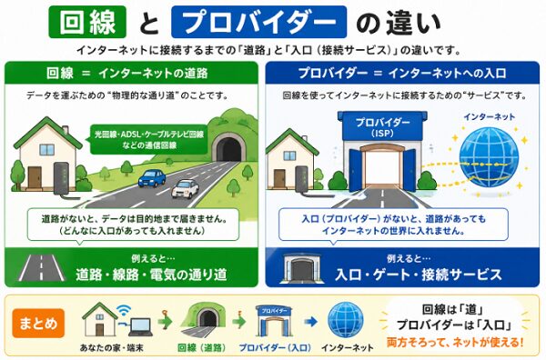 回線とプロバイダーの違い図
