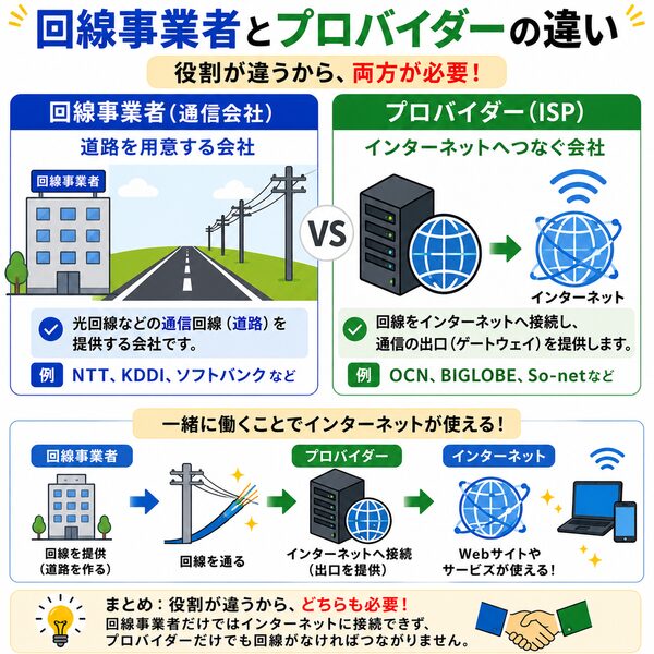回線事業者とプロバイダーの違い
