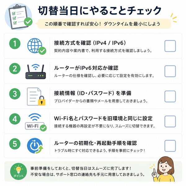 切替当日にやることチェック