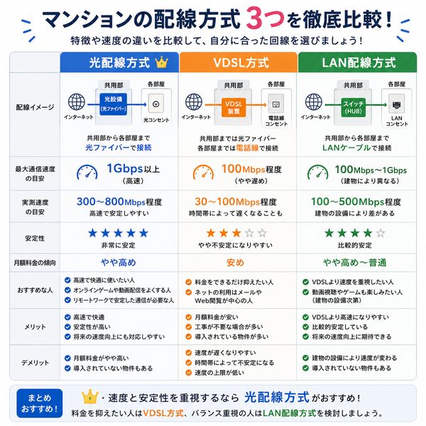3つの配線方式比較表