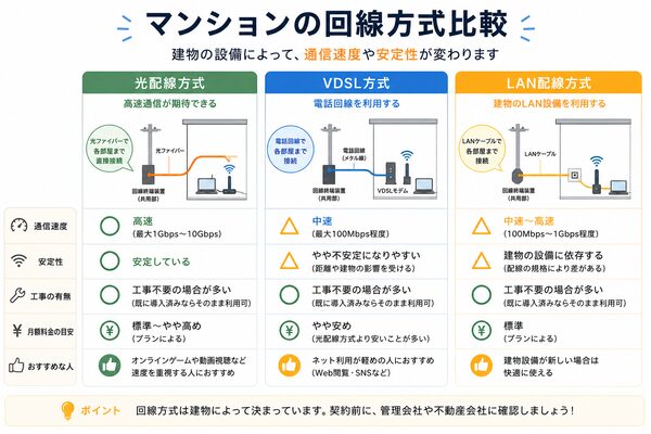 マンションの回線方式比較