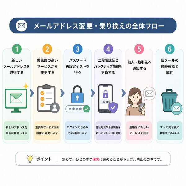 メールアドレス変更・乗り換えの全体フロー