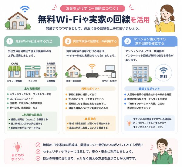無料Wi-Fiや実家の回線を活用