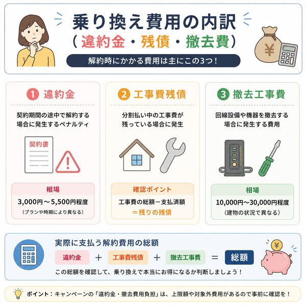 乗り換え費用の内訳（違約金・残債・撤去費）