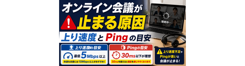 オンライン会議が止まる原因｜上り速度とPingの目安