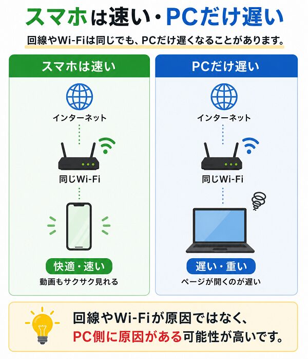 スマホは速い・PCだけ遅い