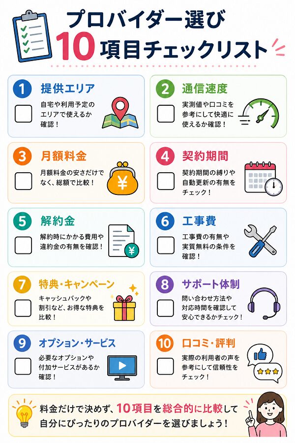 プロバイダー選び10項目チェックリスト