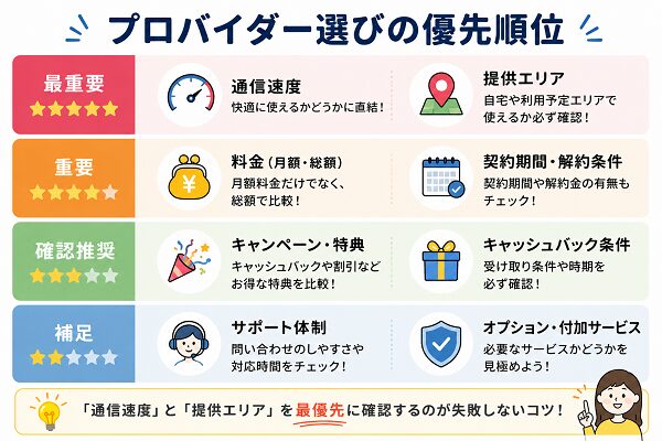 プロバイダー選びの優先順位