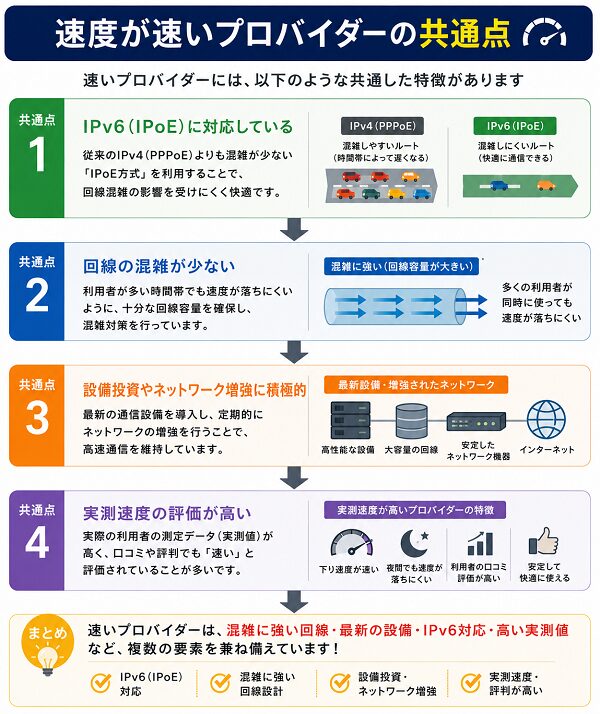 速度が速いプロバイダーの共通点