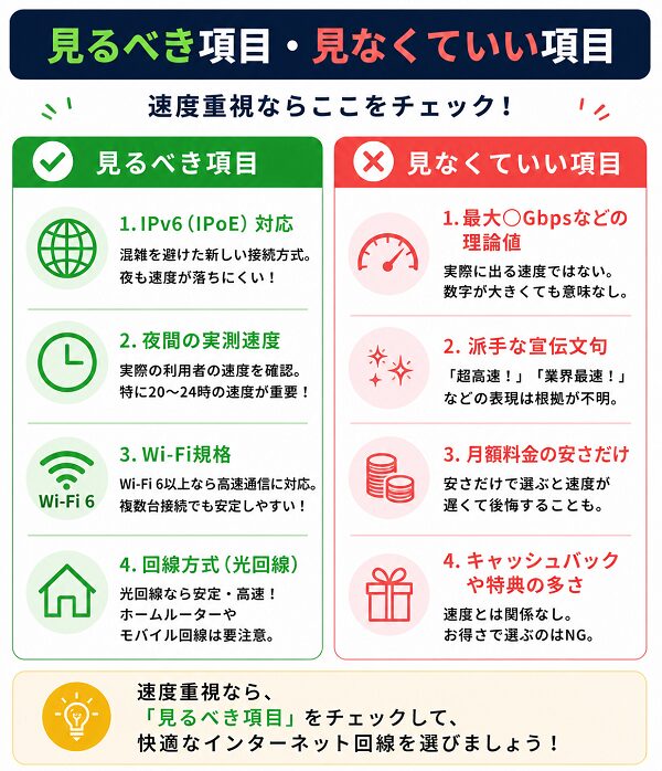 速度重視で見るべき項目・見なくていい項目