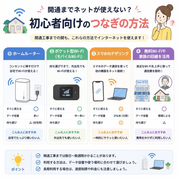 開通までネットが使えない？初心者向けのつなぎの方法