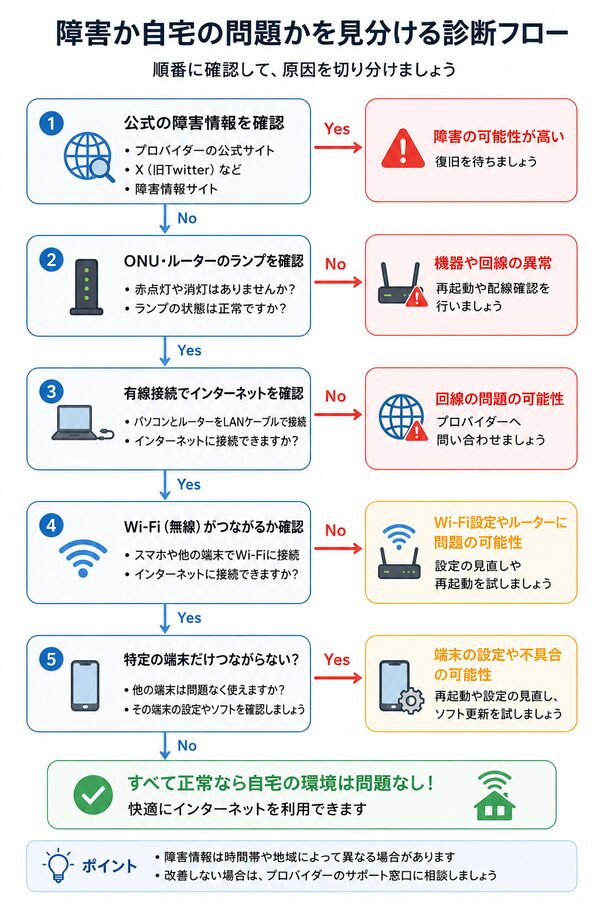 障害か自宅の問題かを見分ける診断フロー