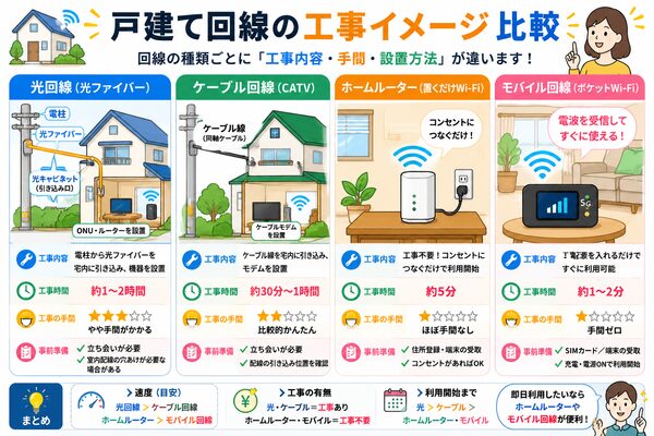 戸建て回線の工事イメージ比較