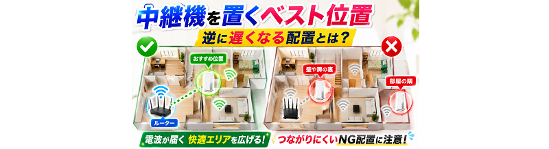 中継機を置くベスト位置｜逆に遅くなる配置とは？