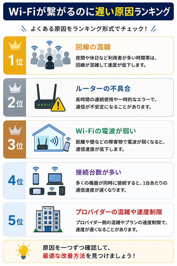 Wi-Fiが繋がるのに遅い原因ランキング