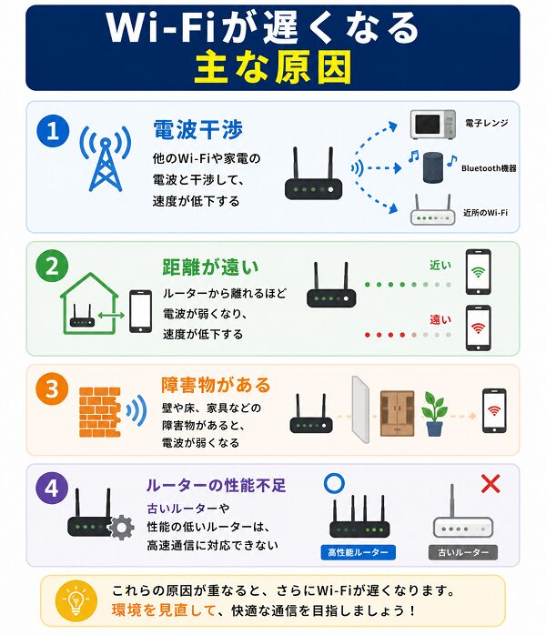 Wi-Fiが遅くなる主な原因