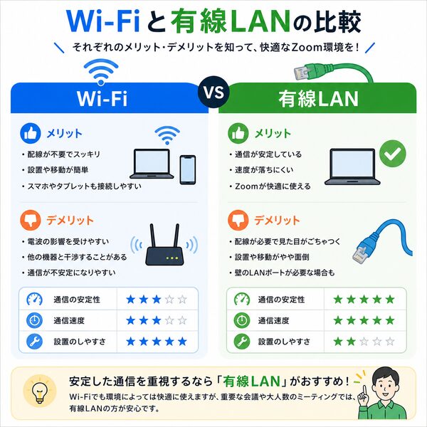 Wi-Fiと有線LANの比較