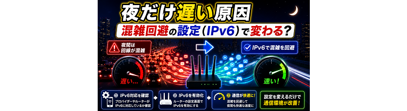 夜だけ遅い原因｜混雑回避の設定（IPv6）で変わる？