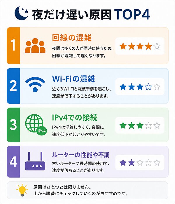 夜だけ遅くなる主な原因
