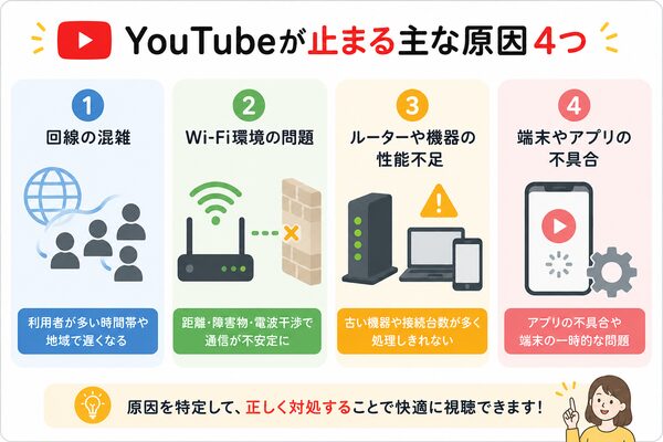 YouTubeが止まる主な原因4つ