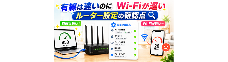 有線は速いのにWi-Fiが遅い｜ルーター設定の確認点