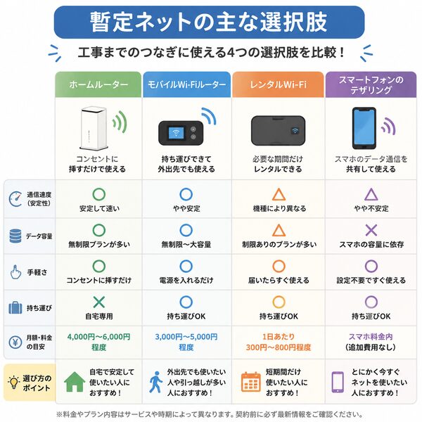 暫定ネットの主な選択肢