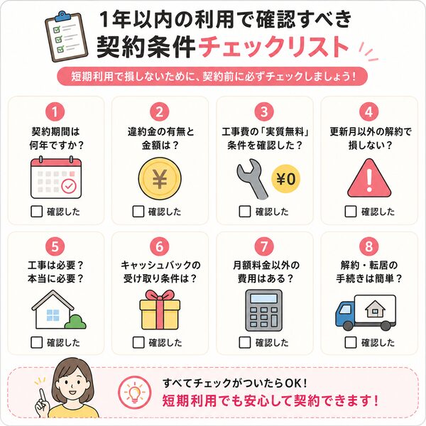 1年以内の利用で確認すべき契約条件チェックリスト
