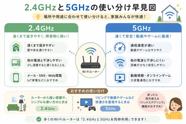 2.4GHzと5GHzの使い分け早見図