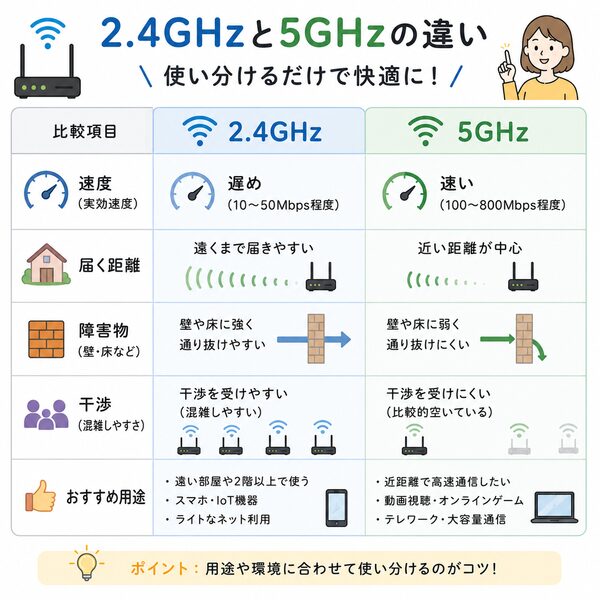 2.4GHzと5GHzの違い比較表