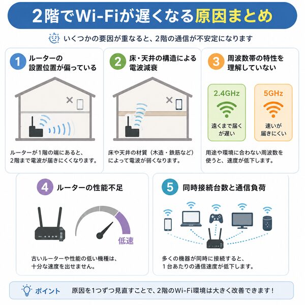 2階でWi-Fiが遅くなる原因まとめ