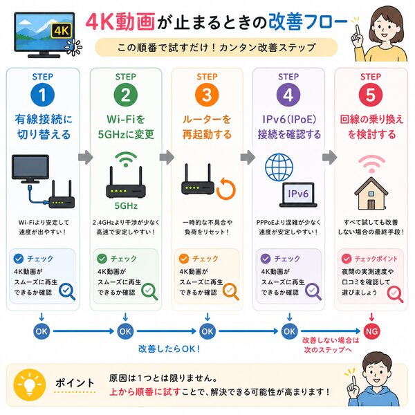 4K動画が止まるときの改善フロー