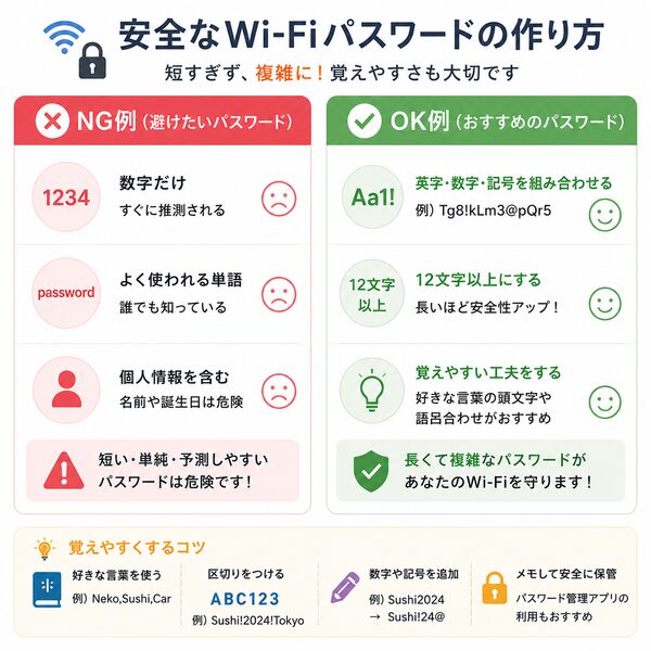 安全なWi-Fiパスワードの作り方|NG例とOK例がわかる比較図