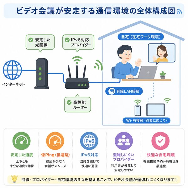 ビデオ会議が安定する通信環境の全体構成図