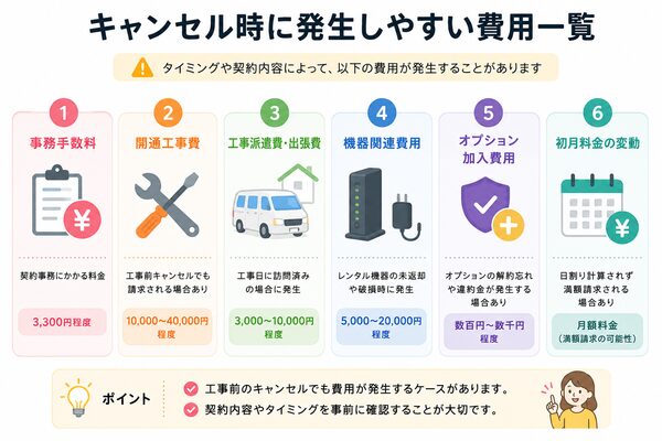 キャンセル時に発生しやすい費用一覧