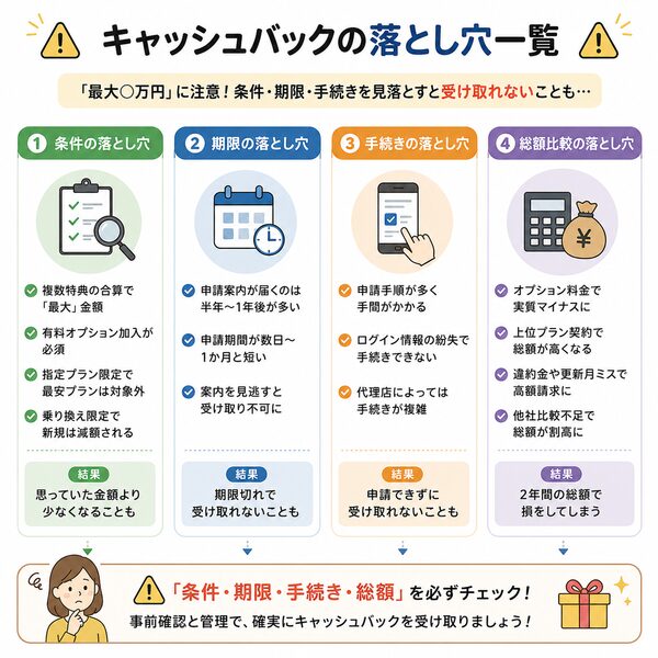 キャッシュバックの落とし穴一覧